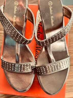 Copper-Gold Platform Slide Sandals with 3” Heel, by Andres Machada, NIB, 11.5/43